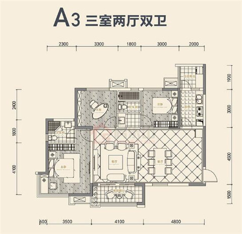 邦泰国际社区刚需三室户型图-房乐山-乐山房产网