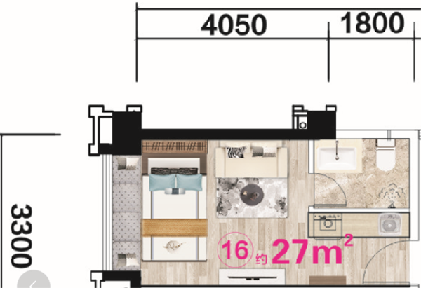 建面约27㎡户型图 建面约27㎡户型图