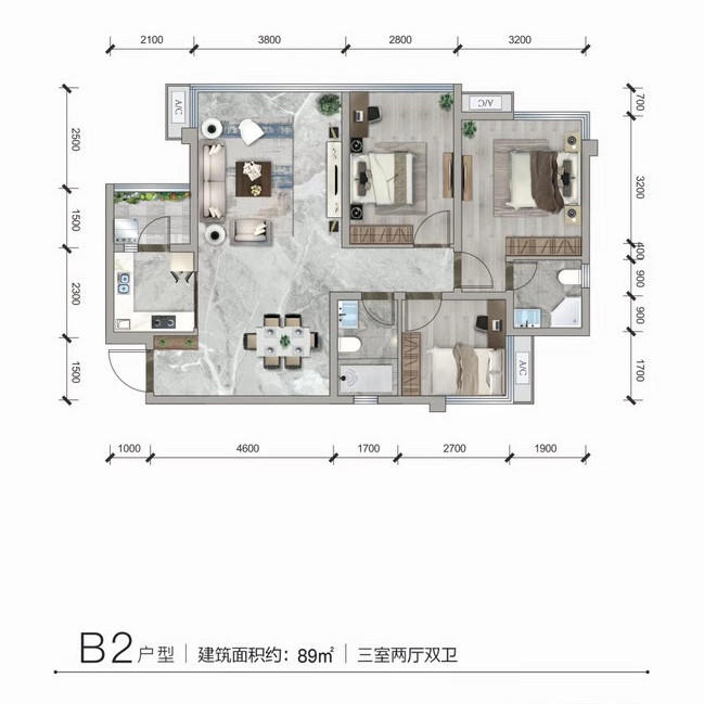 滨江花园城89平米户型图 滨江花园城89平米户型图
