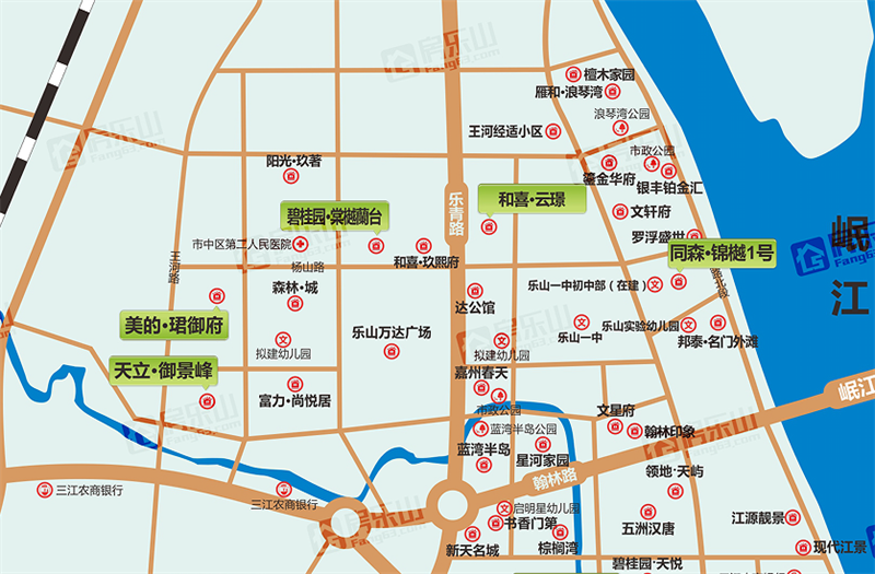 乐山城北在售楼盘示意图 乐山城北在售楼盘示意图