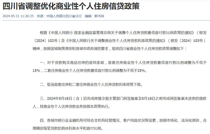 四川省调整优化商业性个人住房信贷政策 四川省调整优化商业性个人住房信贷政策