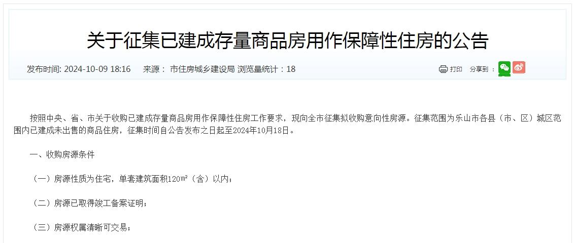 关于征集已建成存量商品房用作保障性住房的公告