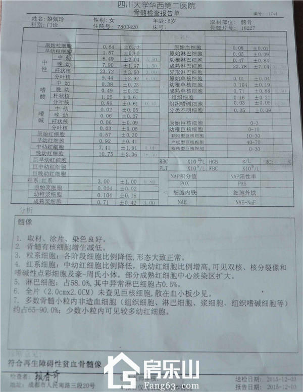 房乐山爱心传递 沐川7岁白血病患者黎佩玲需要你!
