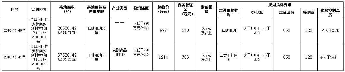 乐山金口河区国有建设用地使用权2018.12.6出让公告