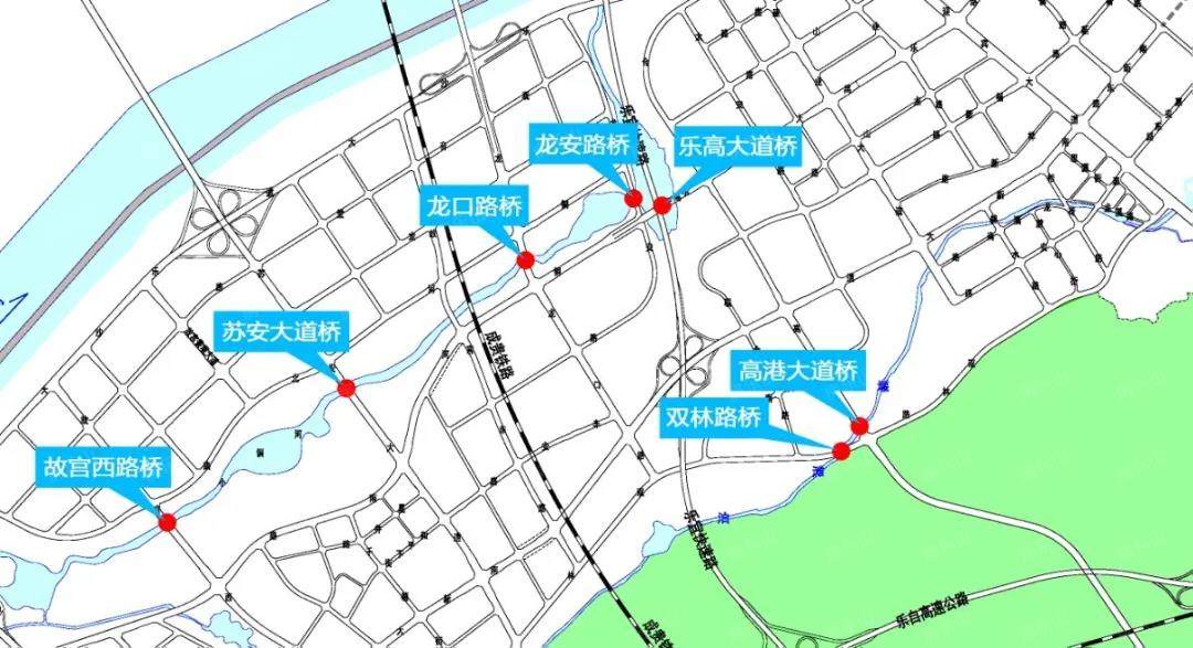 跨小铜河流域桥梁 乐高大道桥,龙安路桥,龙口路桥,苏安大道桥,故宫西
