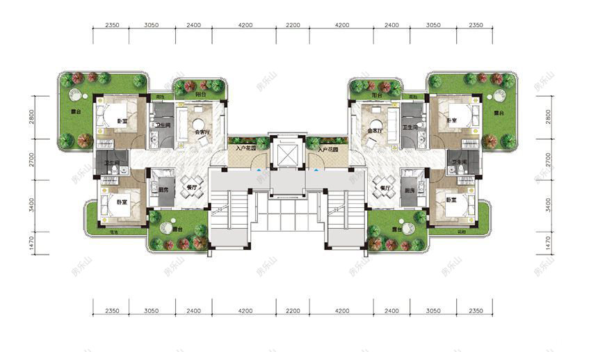 2室2厅1厨2卫云心台组团望山阁B二层户型