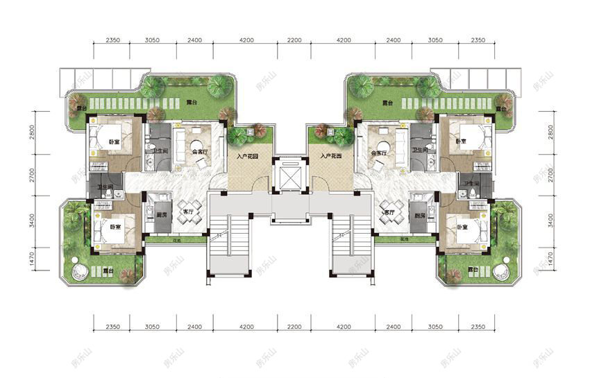 2室2厅1厨2卫云心台组团望山阁B三层户型