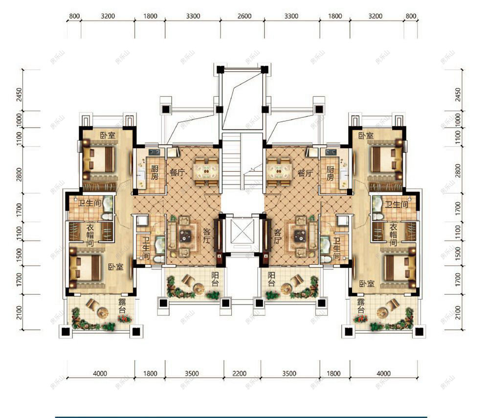 2室2厅1厨2卫雲廊组团B二层户型