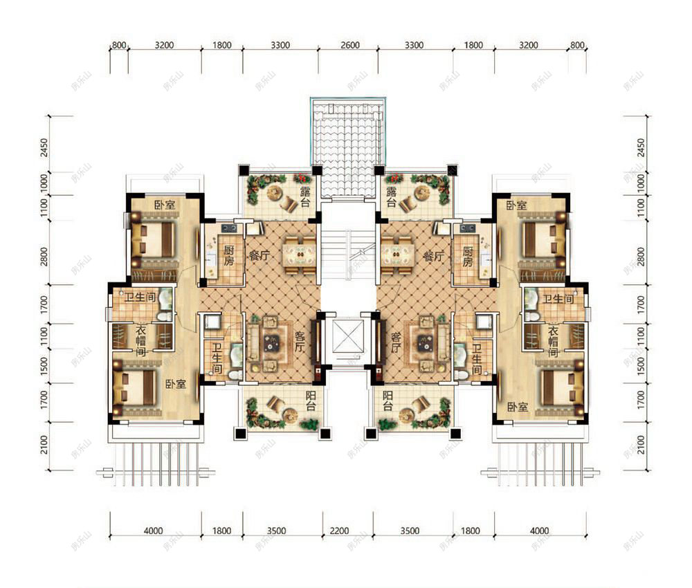 2室2厅1厨2卫雲廊组团B三层户型