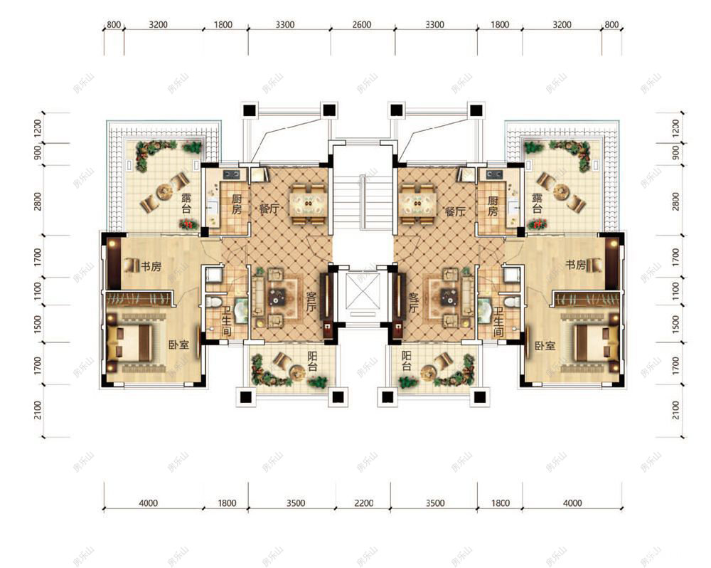 2室2厅1厨2卫雲廊组团B四层户型