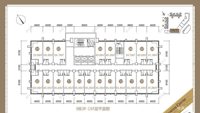 邦泰中心3栋3F-15F层平面图