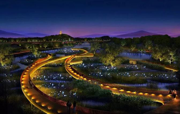 竹公溪生态长廊夜景图