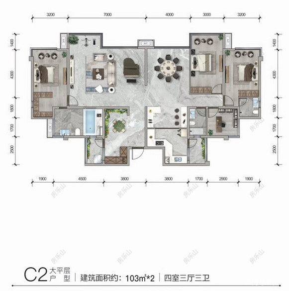 滨江花园城C2大平层206平米户型