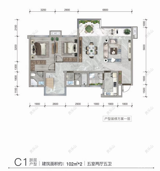 滨江花园城C1跃层204平米1楼户型图