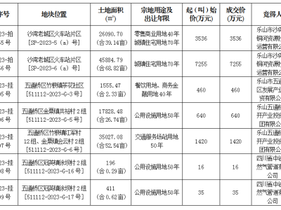 1月12日成交公示（沙湾、五通）