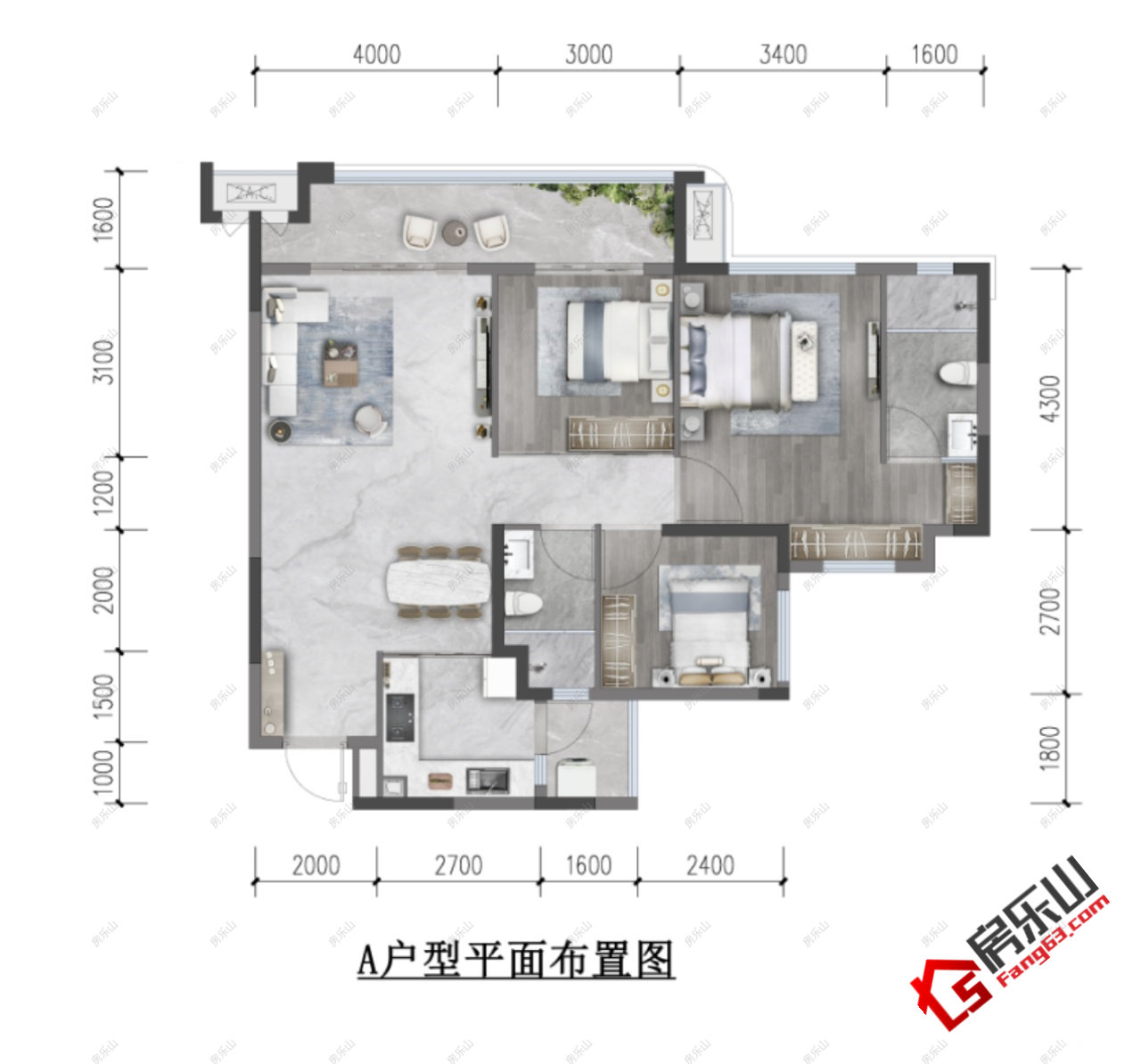 A - 3室2厅2卫1阳台