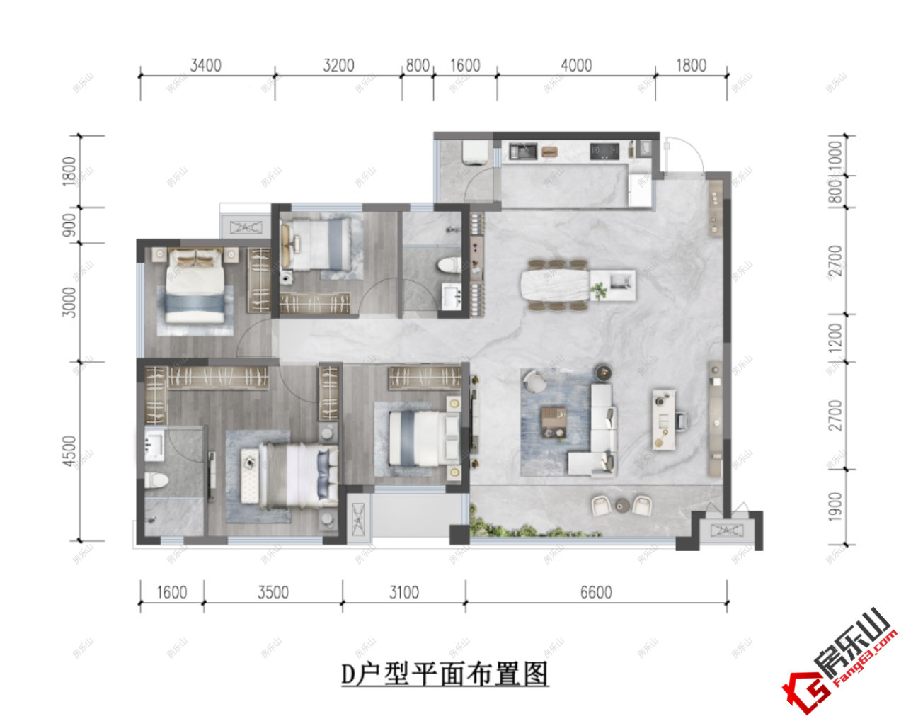 D - 4室2厅2卫1阳台