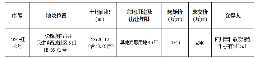3月6日成交公示（马边）