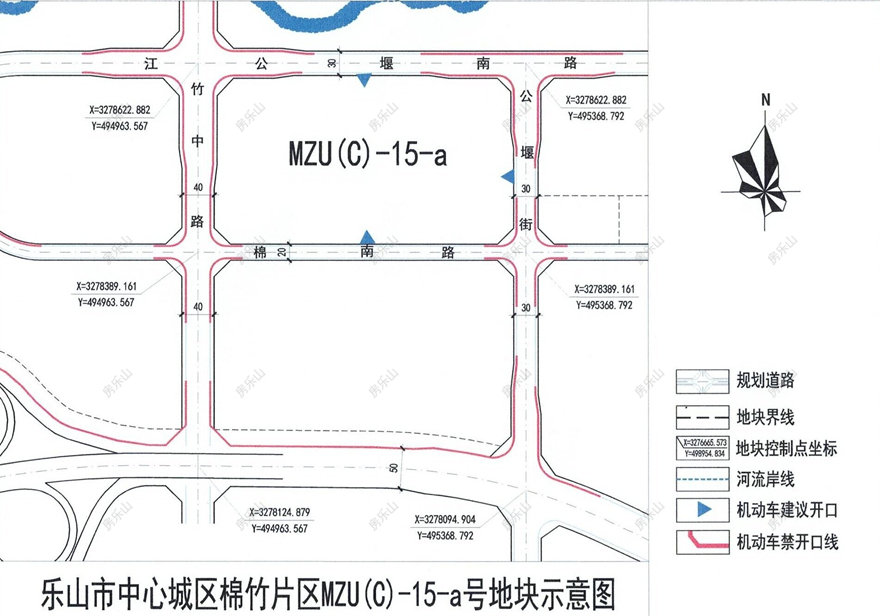乐山市中心城区棉竹片区竹中路东侧，棉南路北侧[MZU(C)-15-a号]地块位置示意图
