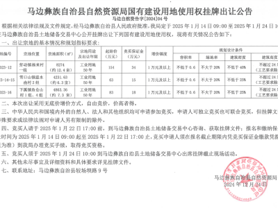 12月马边县国有建设用地使用权出让公告